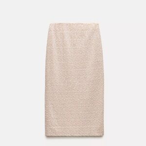Zara Textured Beige Pencil Skirt